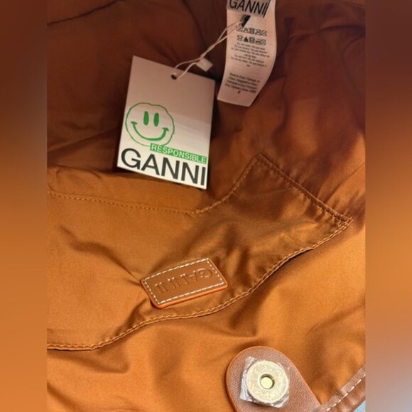 🆕 GANNI 🧿 NWT Small Banner Tote, Egret Cream Canvas & Tan Leather - Picture 12 of 14